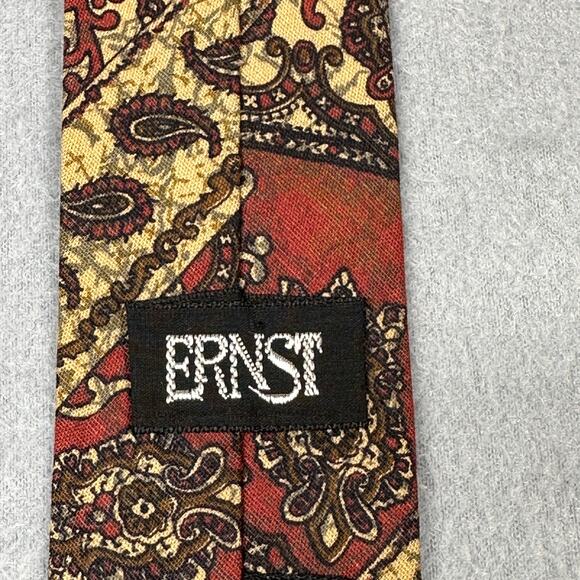 Vintage RARE ERNST Mens Tie Red Gold Black Paisley Handmade Batik Cotton Necktie - Picture 3 of 8